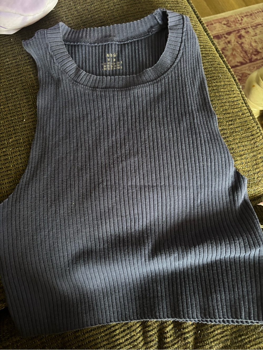 Aerie Navy Blue Ribbed High Neck Cropped Tank Top Size M